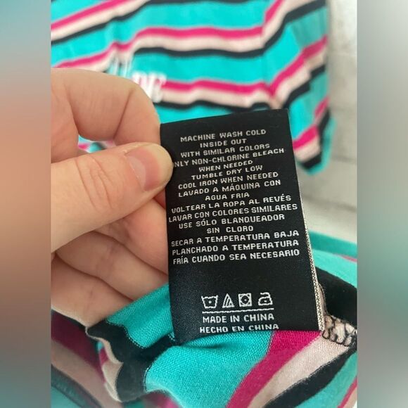 HUF Worldwide brand Men’s Blue Pink Black Striped Tee Vibrant Colored - Picture 8 of 9